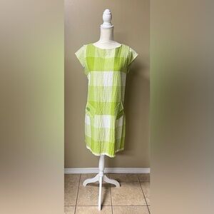 Annalee & Hope Green & White Squared Striped Sleeveless Dress